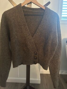 Commense Olive Brown V-Neck Button-Front Women’s Sweater Cardigan